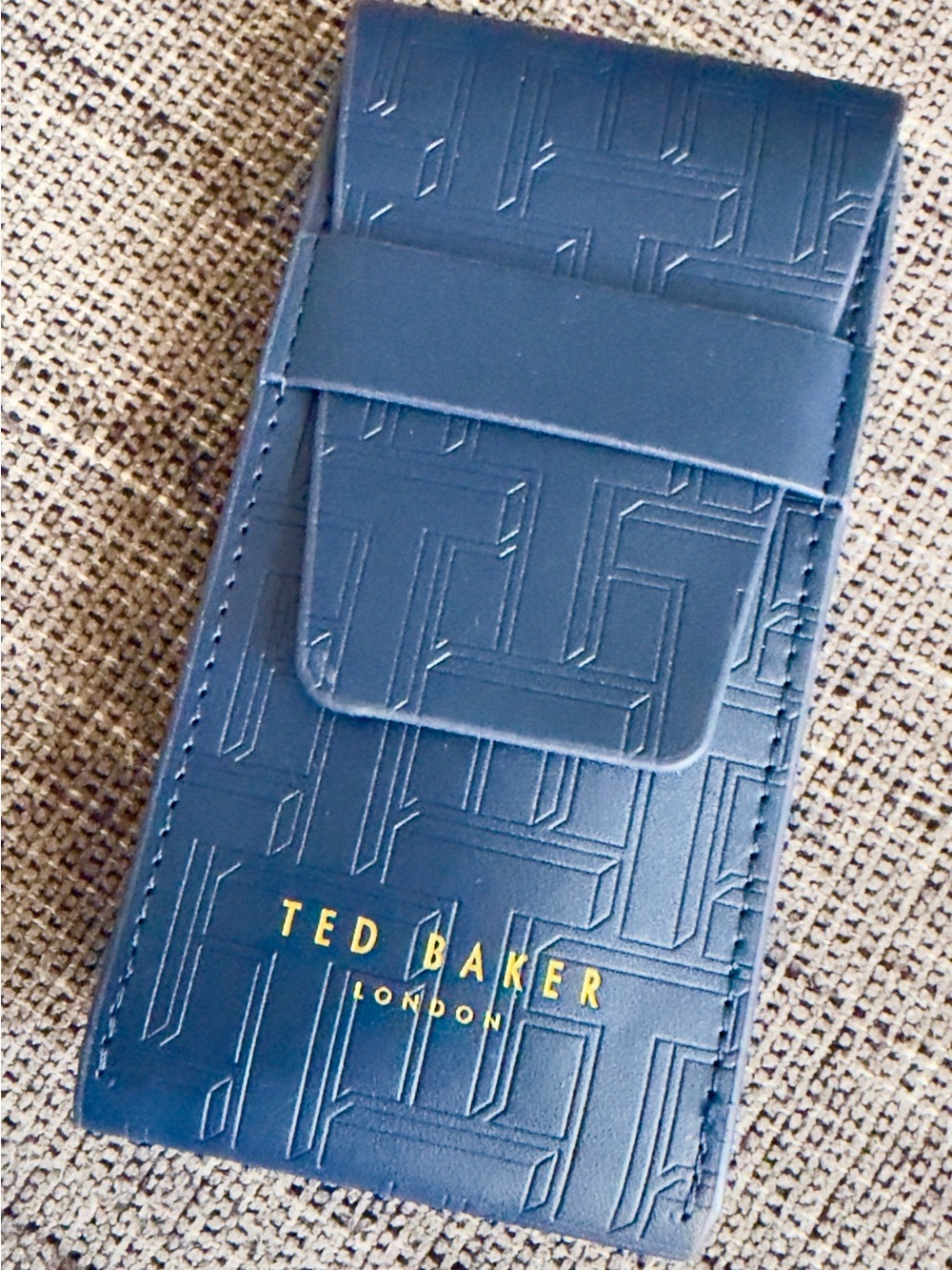 Ted Baker Navy Embossed Leather Holder with Gold Logo